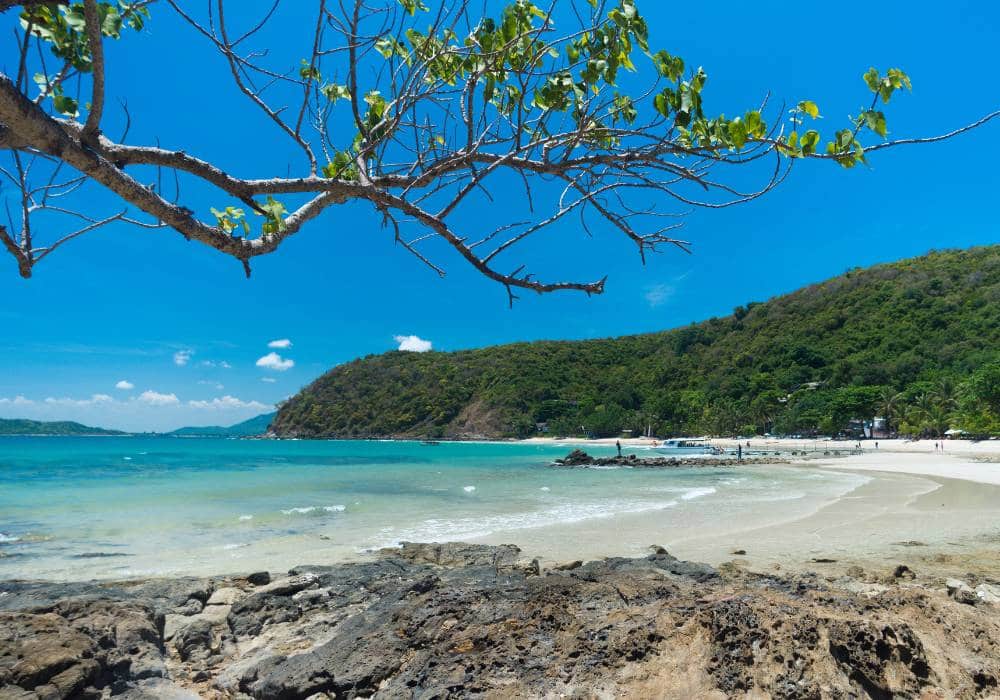 koh samet bright blue water against green hills