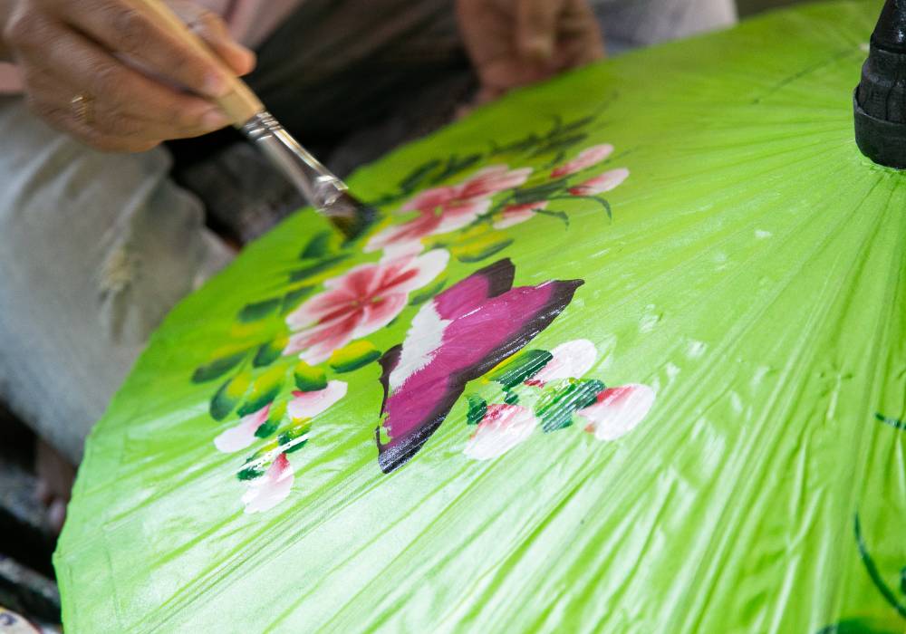 Bo Sang Umbrella Village painting on umberella thai crafts and traditions